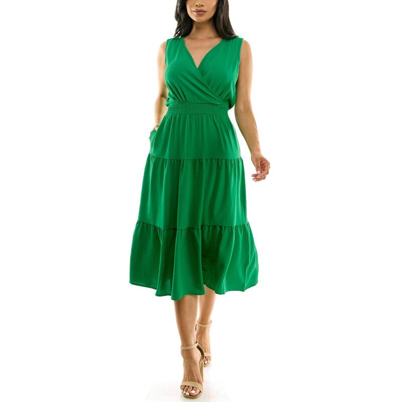 ニナレオナルド レディース トップス ワンピース ティアード ミディ シャーリング Women's Nina Leonard Tiered Smocked Midi Dress Bright Green グリーン