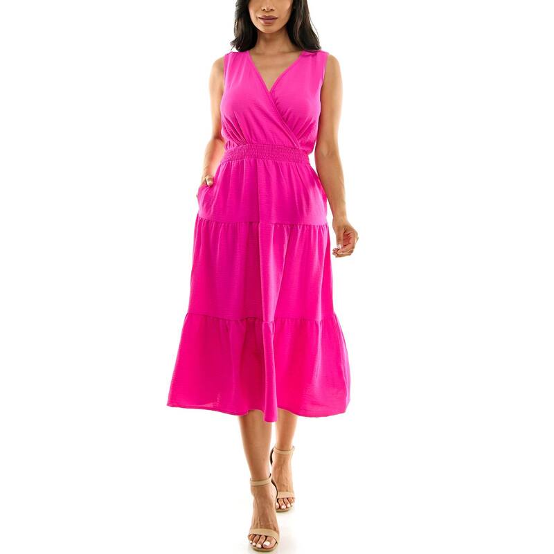 ニナレオナルド レディース トップス ワンピース ティアード ミディ シャーリング Women's Nina Leonard Tiered Smocked Midi Dress Dragon Fruit