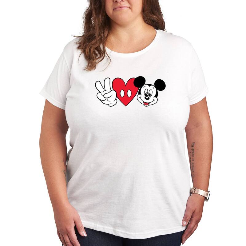 ディズニー レディース トップス Tシャツ プラスサイズ グラフィック Disney's Mickey Mouse Plusize Peace Love Graphic Tee White ホワイト