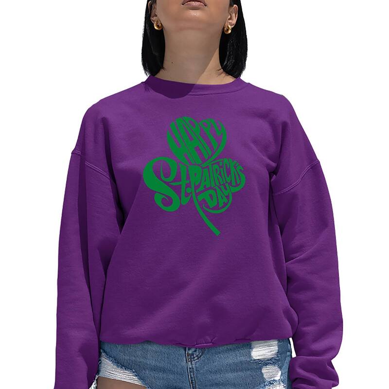 エルエーポップアート レディース トップス プルオーバー 労働者の一団のど首 汗水 天使の都市 Pop Art St. Patrick\u0027S Day Shamrock - Women\u0027s Word Art Crewneck Sweatshirt Purple パープル