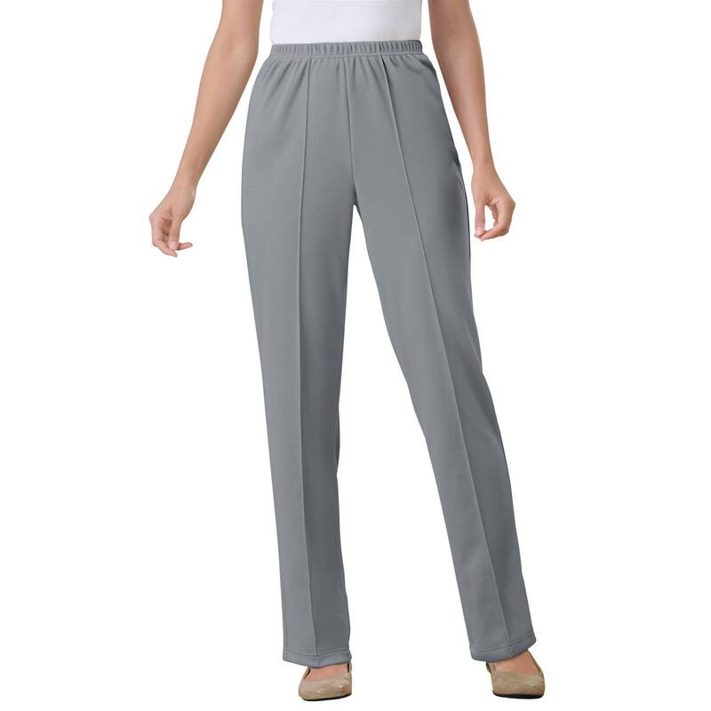 ウーマン ウィズイン レディース ボトムス カジュアルパンツ プラスサイズ プチ ニット Woman Within Plusize Petite Knit Hassle-Free Pull-On Elastic-Waist Pants Gunmetal ガンメタル