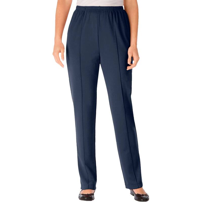 ウーマン ウィズイン レディース ボトムス カジュアルパンツ プラスサイズ プチ ニット Woman Within Plusize Petite Knit Hassle-Free Pull-On Elastic-Waist Pants Navy ネイビー