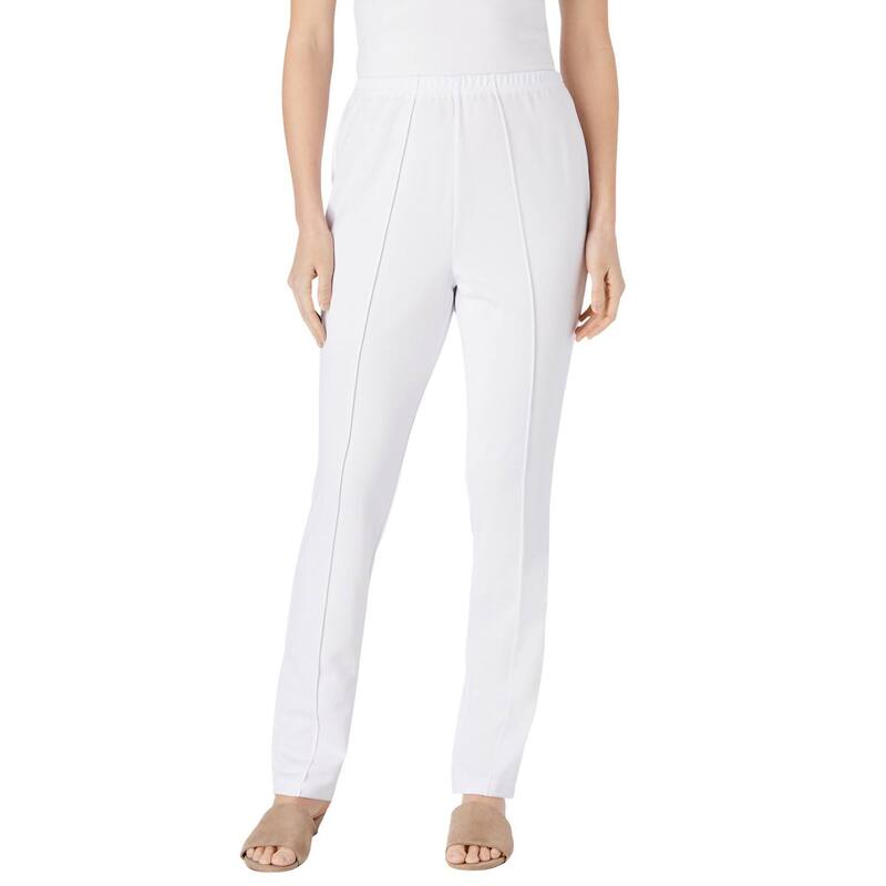 ウーマン ウィズイン レディース ボトムス カジュアルパンツ プラスサイズ プチ ニット Woman Within Plusize Petite Knit Hassle-Free Pull-On Elastic-Waist Pants White ホワイト
