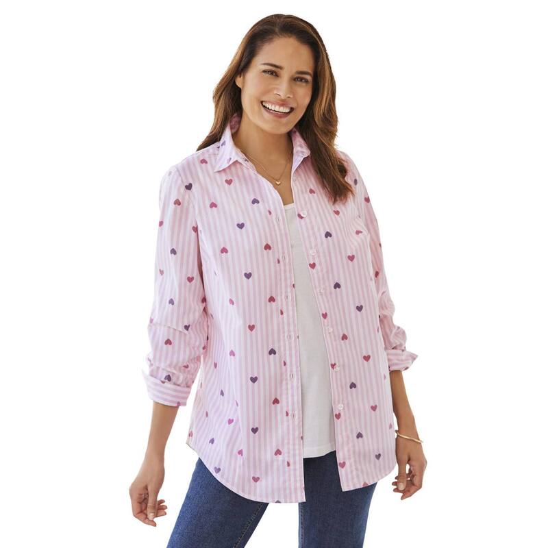 ウーマン ウィズイン レディース トップス シャツ プラスサイズ Woman Within Plusize Perfect Long Sleeve Shirt Heart Stripe Multi マルチカラー|ReVida 店
