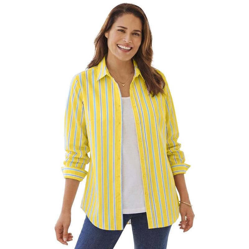 ウーマン ウィズイン レディース トップス シャツ プラスサイズ Woman Within Plusize Perfect Long Sleeve Shirt Primrose Yellow Sunny イエロー｜ReVida 店