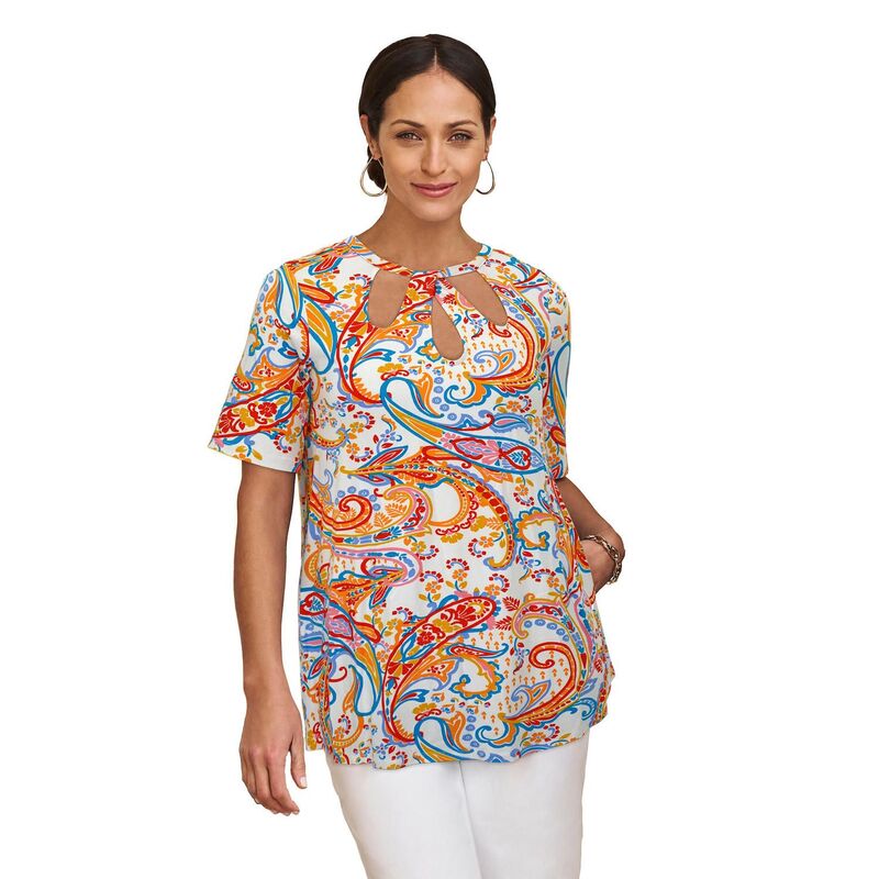 ジェシカロンドン レディース トップス Tシャツ カットアウト プラスサイズ ニット Jessica London Women's Plusize Stretch Knit Cutout Swing Tunic Multi Painterly マルチカラー