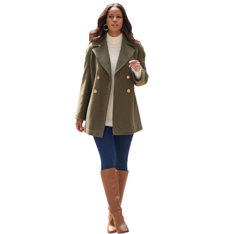 ロアマンズ レディース アウター ジャケット・ブルゾン A ライン プラスサイズ ウール コート Roaman's Women's Plusize Wool Blend A-Line Peacoat Dark Olive Green グリーン