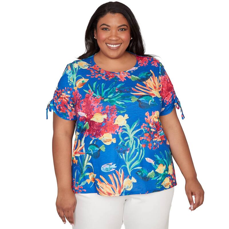 アルフレッド ダナー レディース トップス プルオーバー つけ加える大きさ Plusize Alfredunner Tropical Reef Tie Sleeve T-Shirt Bright