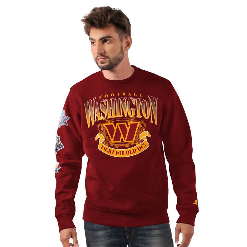 スターター レディース トップス Tシャツ クルーネック スウェット ニット Men'starter Burgundy Washington Commanders Fight On Knit Crewneck Sweatshirt Wft Med Re バーガンディ