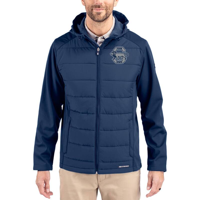 カッターアンドバック レディース アウター ジャケット・ブルゾン フーデッドジャケット Men's Cutter & Buck Navy Penn State Nittany Lions Evoke Hybrid Eco Softshell Recycled Full Zip Hooded Jacket Pst Navy ネイビー