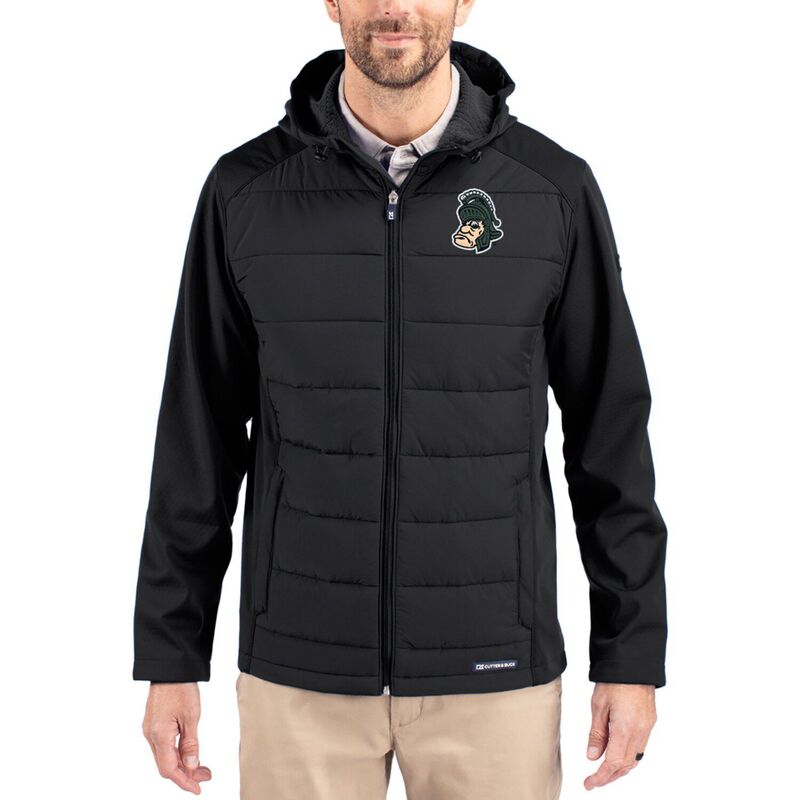 カッターアンドバック レディース アウター ジャケット・ブルゾン フーデッドジャケット Men's Cutter & Buck Black Michigan State Spartans Evoke Hybrid Eco Softshell Recycled Full Zip Hooded Jacket Msu Black ブラック