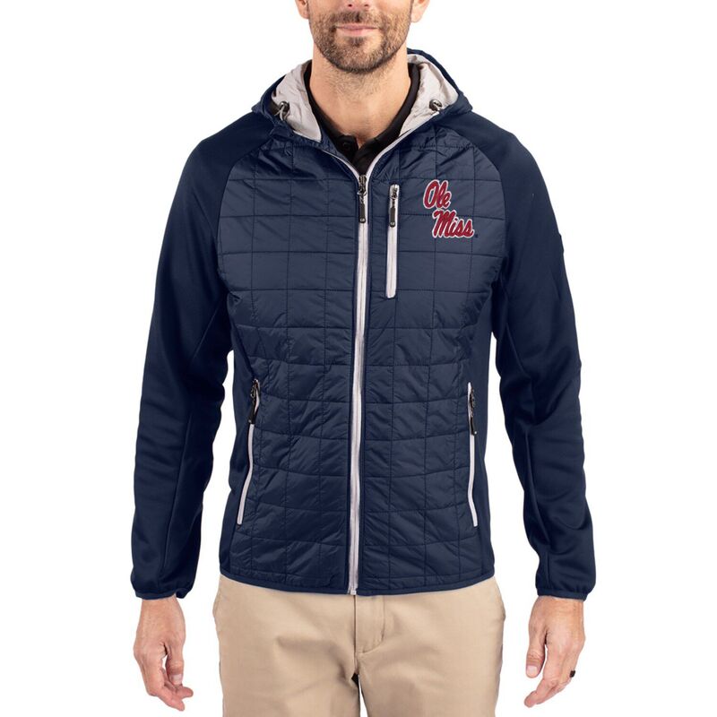 カッターアンドバック レディース アウター ジャケット・ブルゾン Men's Cutter & Buck Navy Ole Miss Rebels Rainier Eco Hybrid PrimaLoft Raglan Full-Zip Jacket Ole Navy ネイビー|ReVida 店