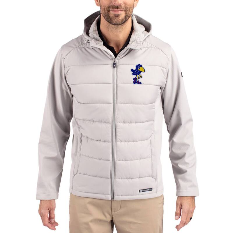 カッターアンドバック レディース アウター ジャケット・ブルゾン フーデッドジャケット Men's Cutter & Buck Gray Kansas Jayhawks Evoke Hybrid Eco Softshell Recycled Full Zip Hooded Jacket Kns Grey グレー｜ReVida 店