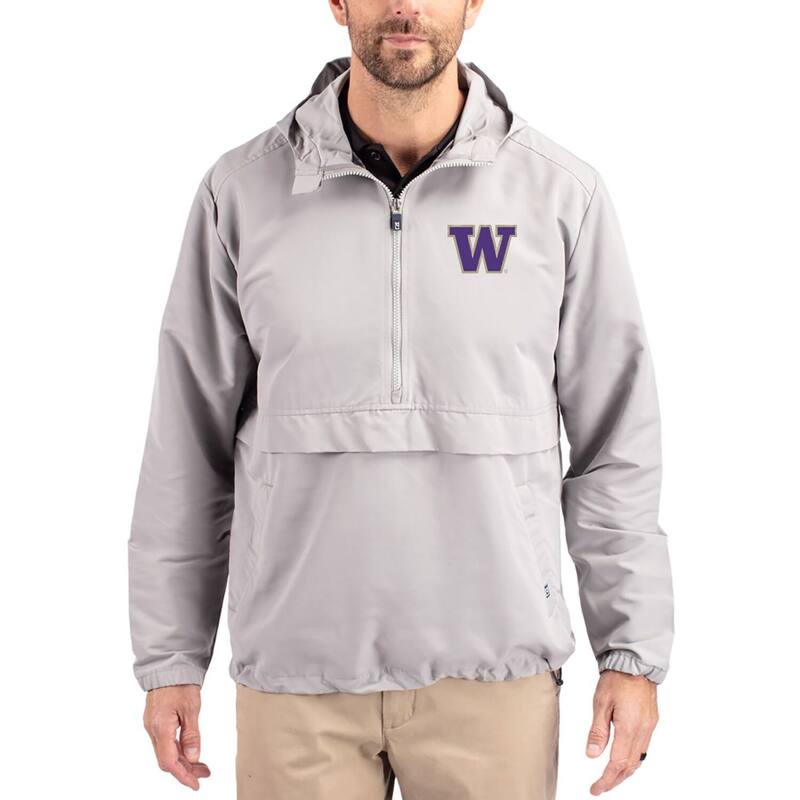 カッターアンドバック レディース トップス Tシャツ ジャケット Men's Cutter & Buck Gray Washington Huskies Charter Eco Recycled Half-Zip Anorak Jacket Wsh Grey グレー｜ReVida 店