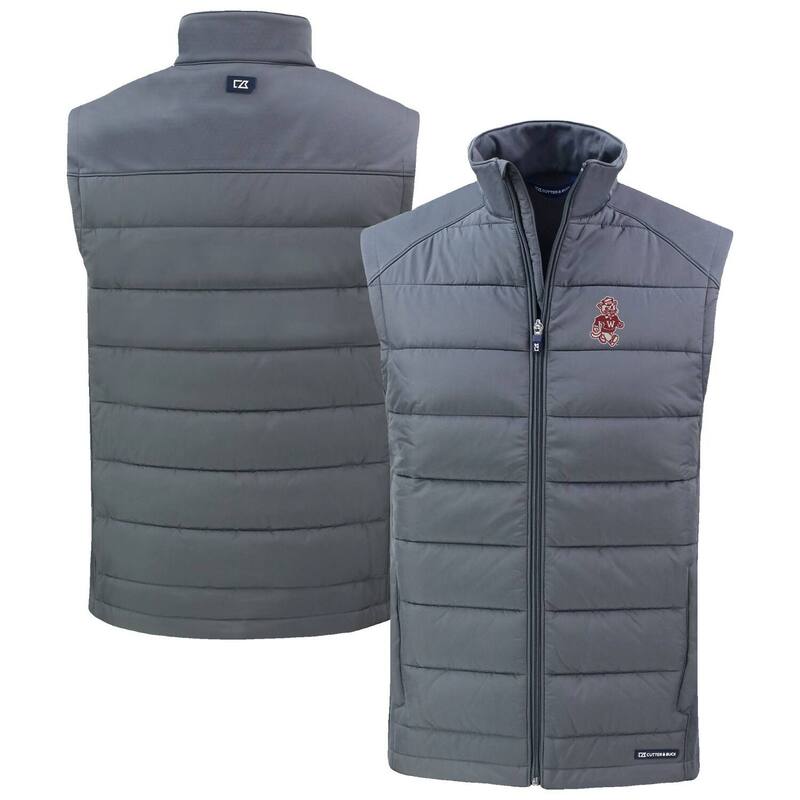 カッターアンドバック レディース アウター ジャケット・ブルゾン ベスト Men\'s Cutter & Buck Gray Washington State Cougars Evoke Hybrid Eco Softshell Recycled Full-Zip Vest Wsc Grey グレー