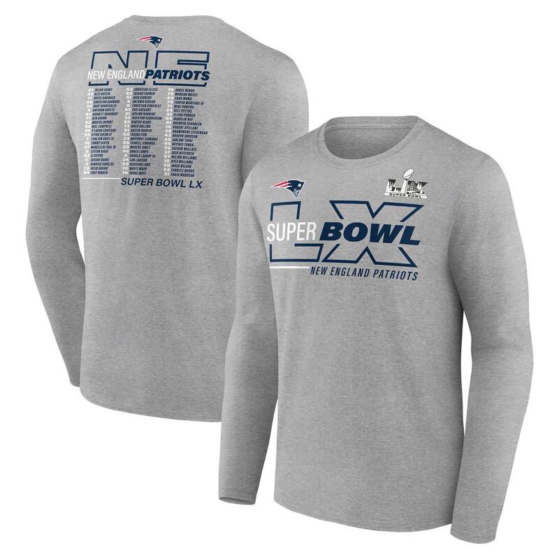 ファナティクス レディース トップス Tシャツ Men's Fanatics Heather Gray New England Patriotsuper BowlX Roster Long Sleeve T-Shirt Pat Grey グレー
