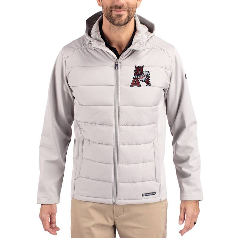カッターアンドバック レディース アウター ジャケット・ブルゾン フーデッドジャケット Men\'s Cutter & Buck Gray Arkansas Razorbacks Evoke Hybrid Eco Softshell Recycled Full Zip Hooded Jacket Ark Grey グレー