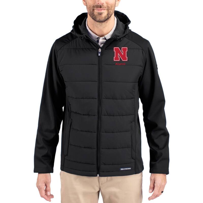 カッターアンドバック レディース アウター ジャケット・ブルゾン フーデッドジャケット Men\'s Cutter & Buck Black Nebraska Huskers Evoke Hybrid Eco Softshell Recycled Full Zip Hooded Jacket Neblack ブラック