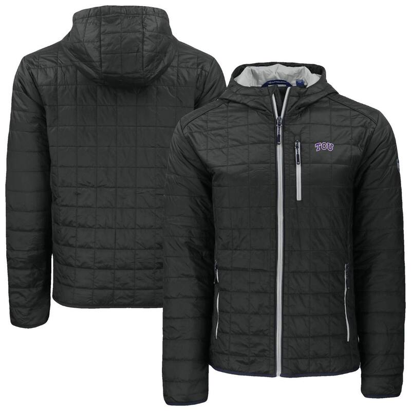 カッターアンドバック レディース アウター ジャケット・ブルゾン Men'sCutter & Buck Black TCU Horned Frogs Rainier Eco PrimaLoft Hooded Full-Zip Jacketcu Black ブラック｜ReVida 店