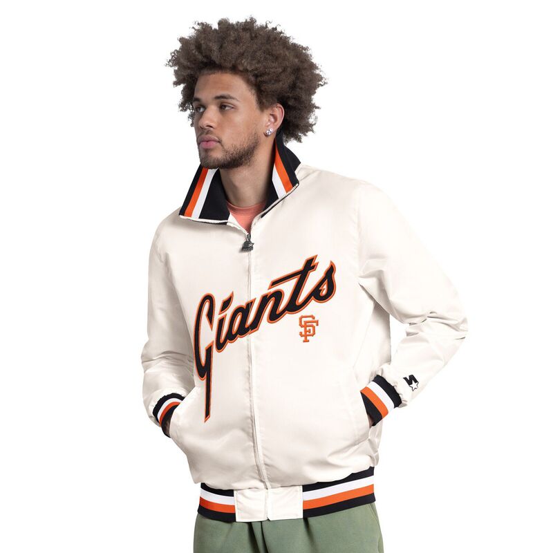 スターター レディース アウター ジャケット・ブルゾン キャップ ロゴ Men'starter White San Francisco Giants The Captain Cooperstown Logo Full-Zip Varsity Jacket Gnt White ホワイト