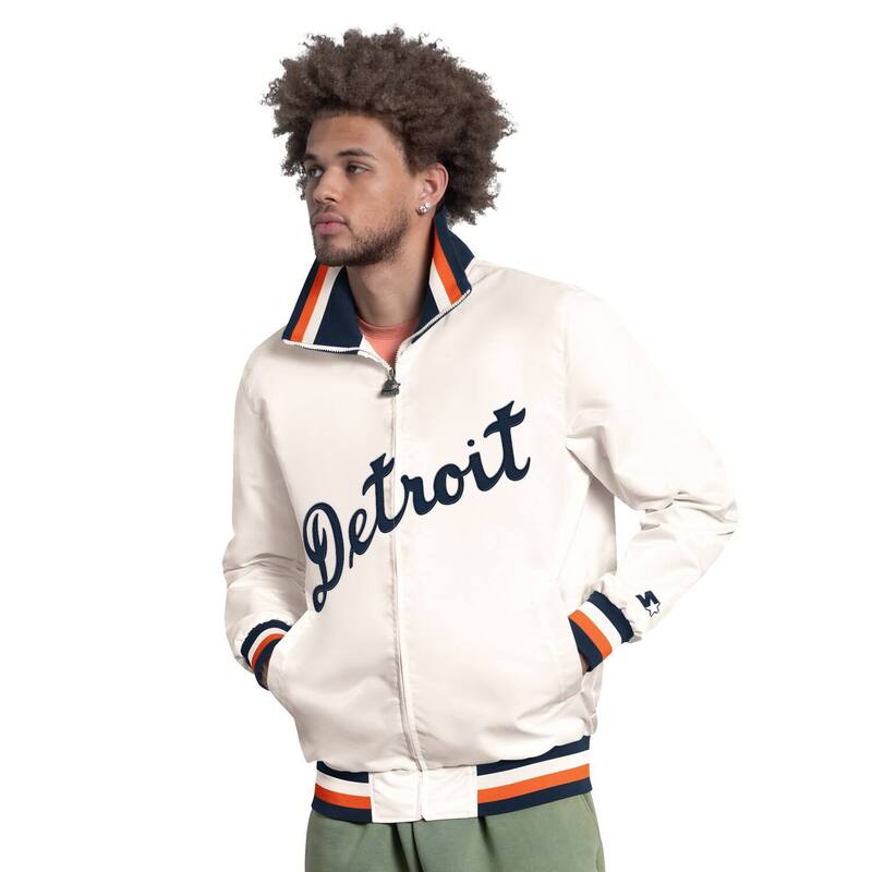 スターター レディース アウター ジャケット・ブルゾン キャップ ロゴ Men'starter White Detroitigers The Captain Cooperstown Logo Full-Zip Varsity Jacketgr White ホワイト