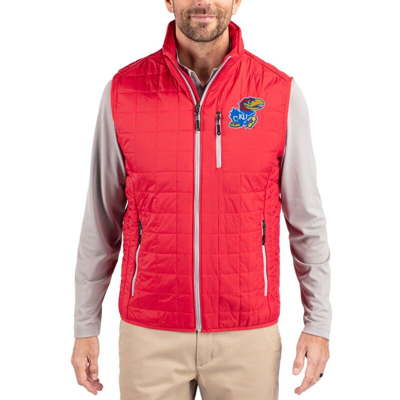 カッターアンドバック レディース アウター ジャケット・ブルゾン ベスト Men'sCutter & Buck Red Kansas Jayhawks Rainier Eco Insulated PrimaLoft Full-Zipuffer Vest Kns Red レッド｜ReVida 店