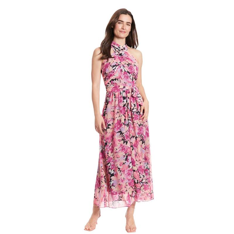 ロンドンタイムス レディース トップス ワンピース フラワー柄 マキシ フラワー ホルター Women's London Times Floral Wrap Halter Maxi Dress Pink ピンク｜ReVida 店 17,235円