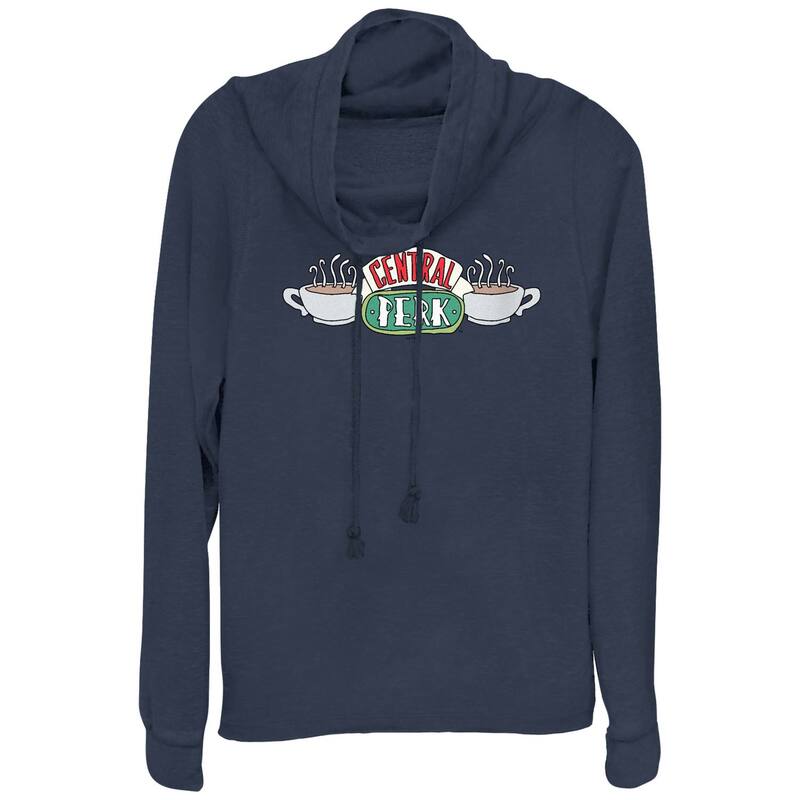 アニメキャラクター レディース トップス Tシャツ ロゴ グラフィック Licensed Character Women's Friends Central Perk Caf Logo Cowlneck Graphic Lightweight Long Sleeve Navy ネイビー|ReVida 店