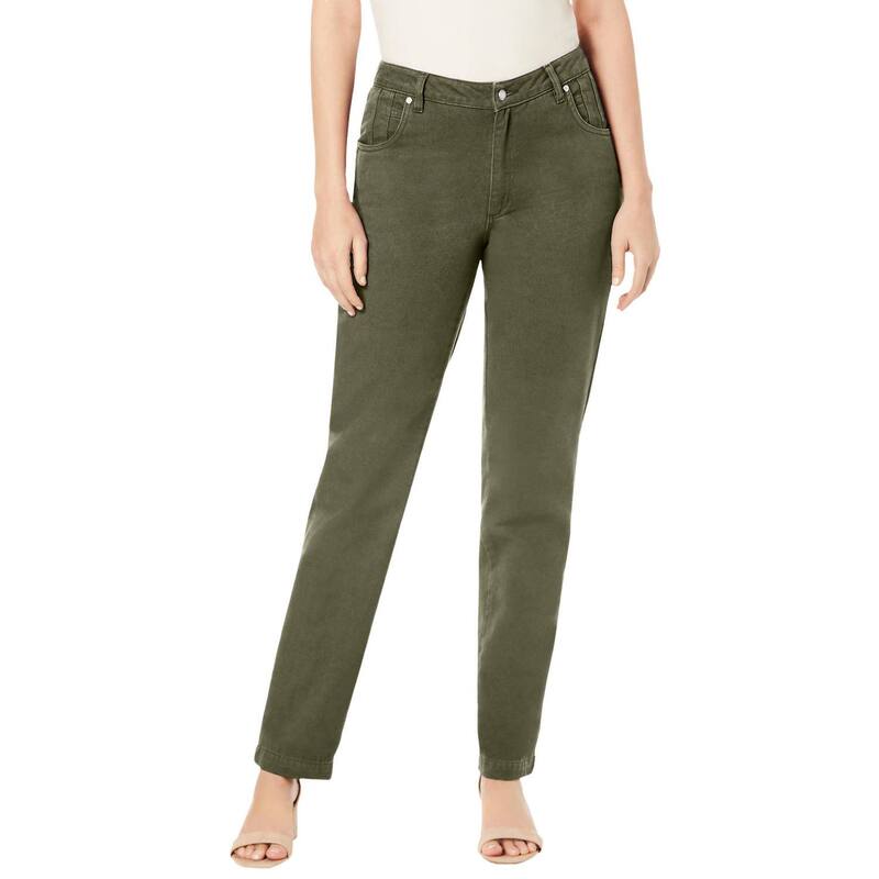 ジェシカロンドン レディース ボトムス デニムパンツ プラスサイズ プチ コットン Jessica London Women's Plusize Petite Classicotton Denim Straight-Leg Jean Dark Olive Green グリーン