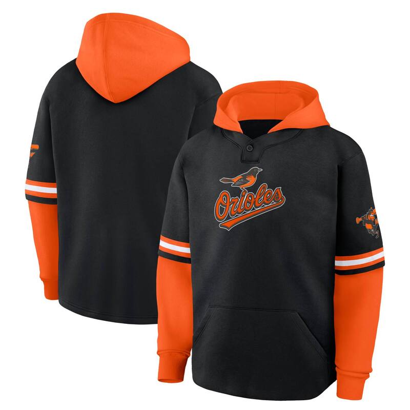 ファナティクス レディース トップス Tシャツ パーカー Men's Fanatics Black/Orange Baltimore Orioles Oversized Fire Speed Layered Hoodie Orl Black ブラック