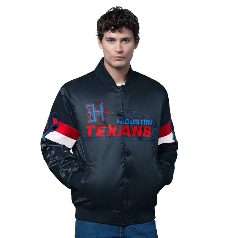 クランク レディース アウター 上衣・上衣 ヴィンテージ 繻子 ロゴタイプ Men\u0027starter Black Houston Texans Triple Option Satin Varsity Vintage Logo Full-Snap Jacketxs Black 黒いこと レディースファッション-コート・ジャケット