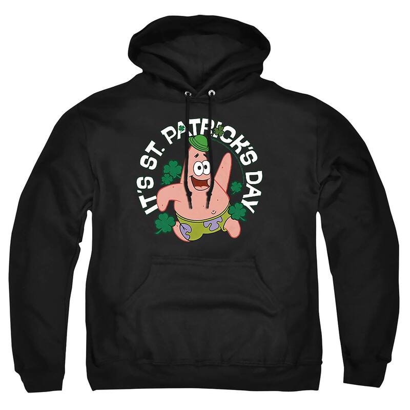 アニメキャラクター レディース トップス Tシャツ パンツ トール パーカー Licensed Character Big & Tall Spongebob Squarepants Patrick St. Patrick's Day Hoodie Black ブラック
