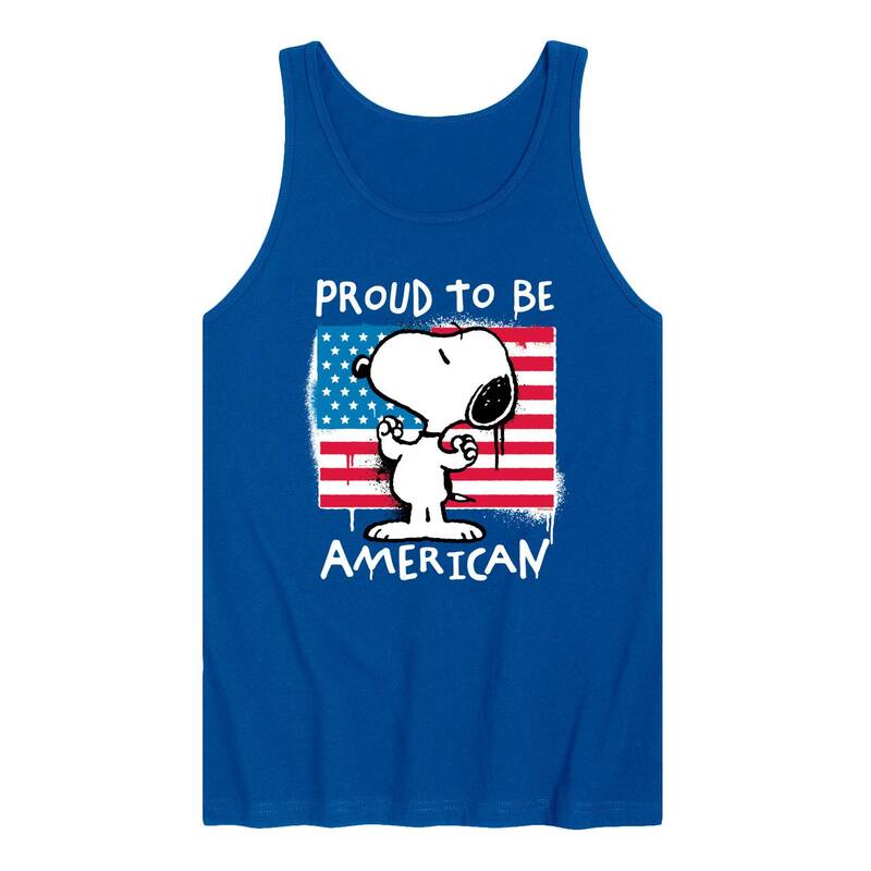アニメキャラクター レディース トップス Tシャツ グラフィック Licensed Character Men's Peanutsnoopy Proud To Be American Graphic Tank Top Royal Blue ブルー|ReVida 店