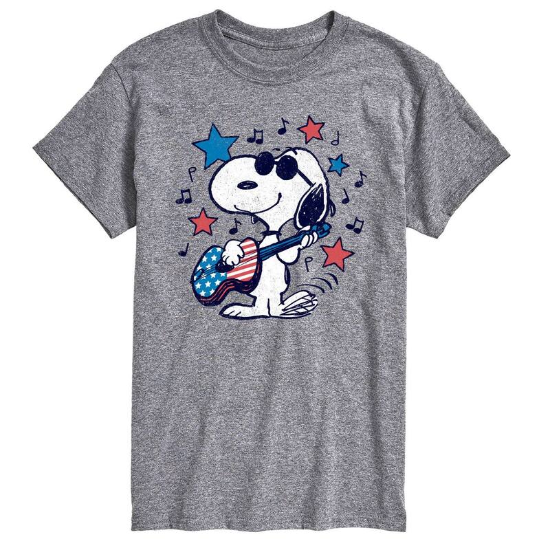 アニメキャラクター レディース トップス Tシャツ グラフィック Licensed Character Men's Peanuts Joe Cool Americana Guitar Graphic Tee Athletic Heather ヘザー｜ReVida 店