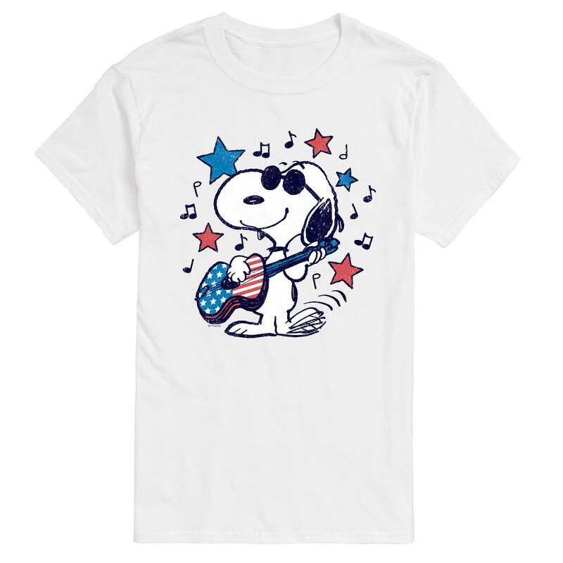 アニメキャラクター レディース トップス Tシャツ グラフィック Licensed Character Men's Peanuts Joe Cool Americana Guitar Graphic Tee White ホワイト
