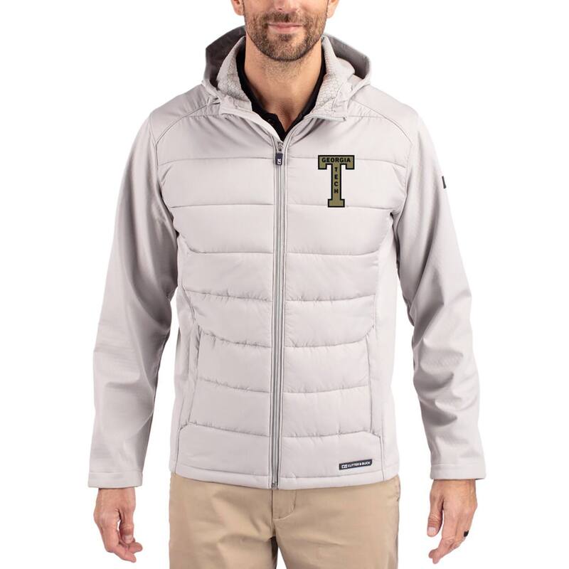 カッターアンドバック レディース アウター ジャケット・ブルゾン フーデッドジャケット Men's Cutter & Buck Gray Georgia Tech Yellow Jackets Evoke Hybrid Eco Softshell Recycled Full Zip Hooded Jacket Nc2 Grey グレー