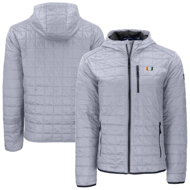 カッターアンドバック レディース アウター ジャケット・ブルゾン Men's Cutter & Buck Gray Miami Hurricanes Rainier Eco PrimaLoft Hooded Full-Zip Jacket Mia Grey グレー｜ReVida 店