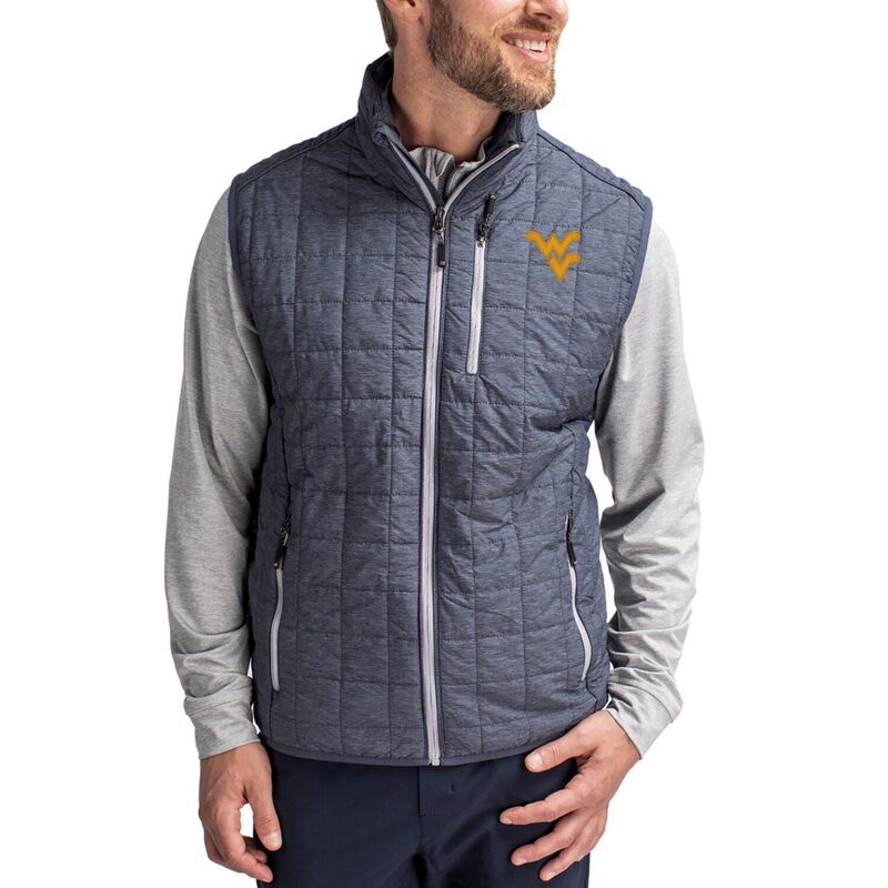 カッターアンドバック レディース アウター ジャケット・ブルゾン ベスト Men'sCutter & Buck Anthracite West Virginia Mountaineers Rainier Eco Insulated PrimaLoft Full-Zipuffer Vest Wvu Grey グレー|ReVida 店