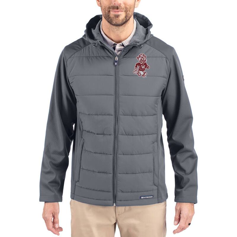 カッターアンドバック レディース アウター ジャケット・ブルゾン フーデッドジャケット Men's Cutter & Buck Gray Washington State Cougars Evoke Hybrid Eco Softshell Recycled Full Zip Hooded Jacket Wsc Grey グレー