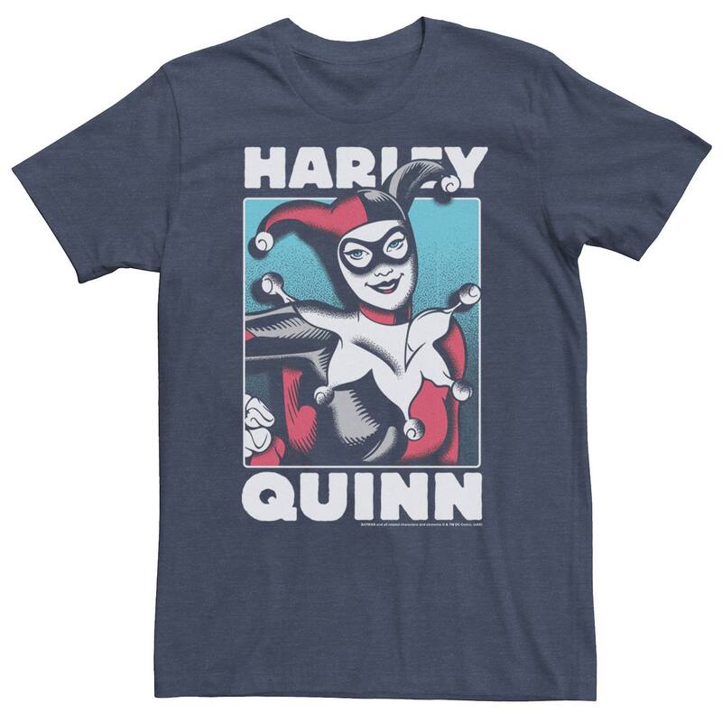 アニメキャラクター レディース トップス Tシャツ トール Licensed Character Big & Tall DComics Batman Harley Quinn Retro Poster Tee Navy Heather ヘザー