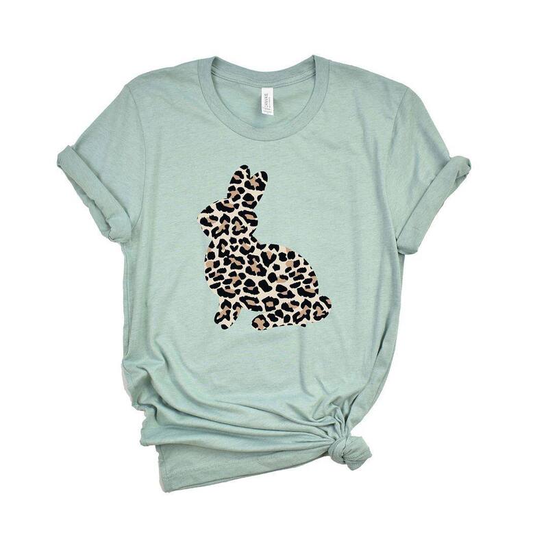 Simply Sage Market レディース トップス Tシャツ グラフィック Simply Sage Market Easter Stacked Leopard Bunny Short Sleeve Graphic Tee Seafoam アニマル