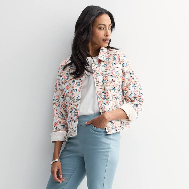 クロフト＆バロー レディース アウター ジャケット・ブルゾン プチ デニム Petite Croft & Barrow Classic Denim Jacket White Classy Floral ホワイト