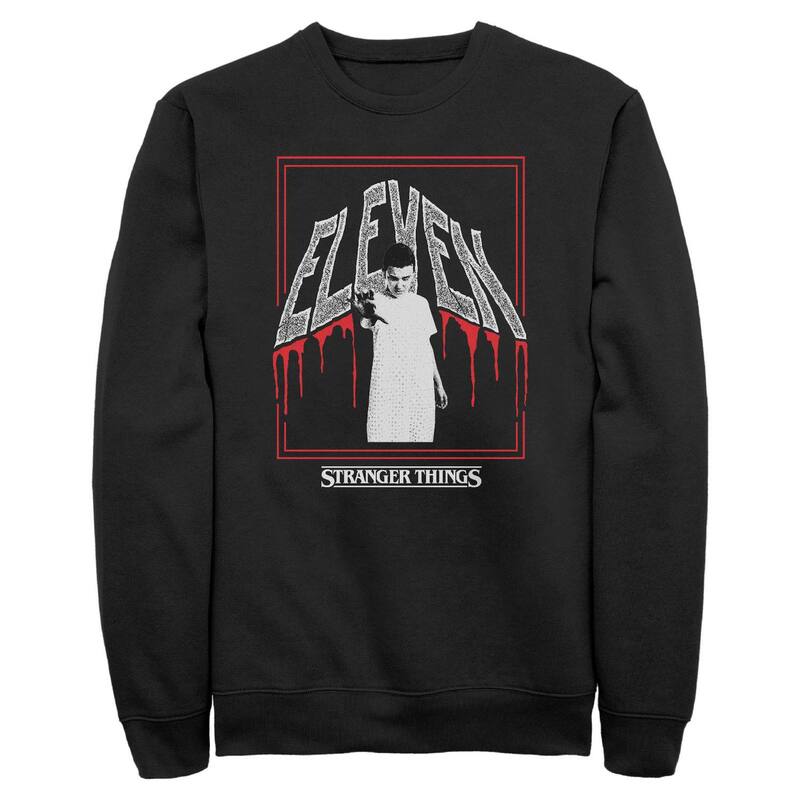 アニメ人となり レディース トップス ティーシャツ 流汗 フリース グラフィック Licensed Character Men\u0027stranger Things Eleven Graphic Fleece Sweatshirt Black 黒いこと トップス-Tシャツ・カットソー-レディースファッション