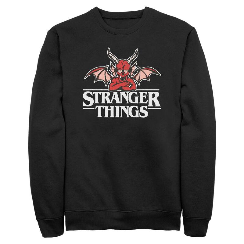 アニメ人となり レディース トップス ティーシャツ 流汗 フリース グラフィック Licensed Character Men\u0027stranger Things Devil In Love Graphic Fleece Sweatshirt Black 黒いこと トップス-レディースファッション