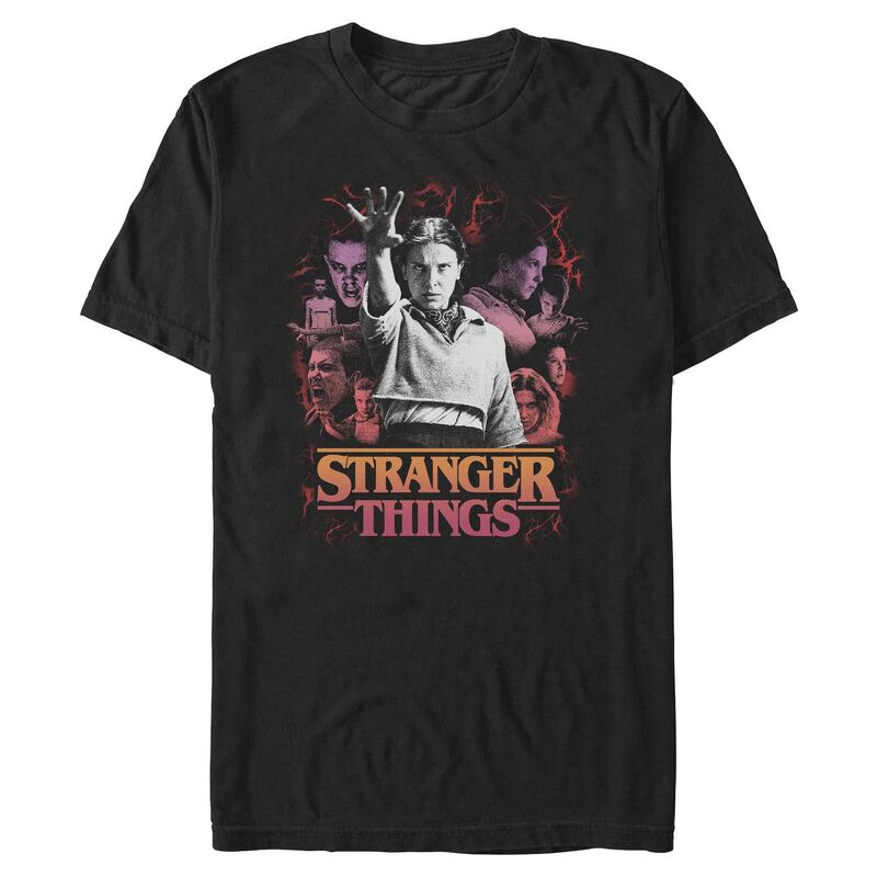 アニメキャラクター レディース トップス Tシャツ グラフィック Licensed Character Men'stranger Things Eleven's Collage Graphic Tee Black ブラック