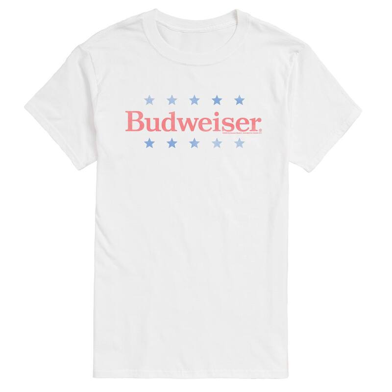 アニメキャラクター レディース トップス Tシャツ ロゴ グラフィック Licensed Character Men's Budweiser Logo Americana Distressed Graphic Tee White ホワイト