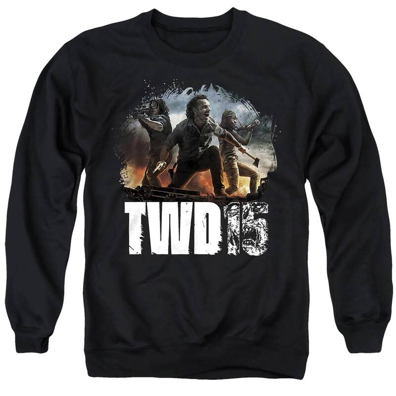 アニメキャラクター レディース トップス Tシャツ クルーネック スウェット グラフィック Licensed Character Men's The Walking Dead 15 Group Action Graphicrewneck Sweatshirt Black ブラック｜ReVida 店