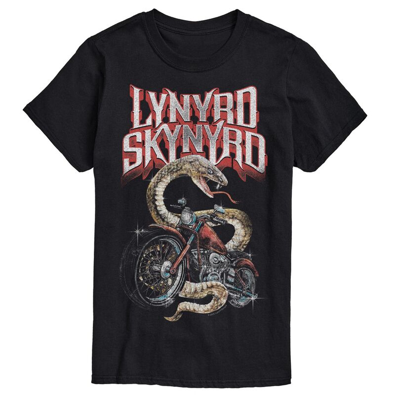 アニメキャラクター レディース トップス Tシャツ グラフィック Licensed Character Men's Lynyrd Skynyrd Snake & Motorcycle Distressed Graphic Tee Black ブラック|ReVida 店