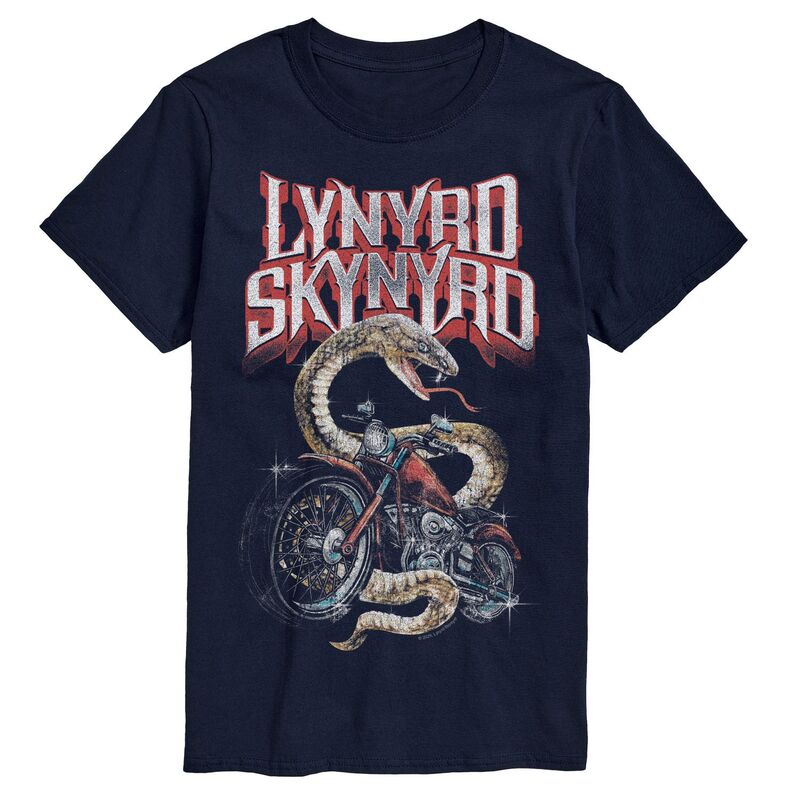 アニメキャラクター レディース トップス Tシャツ グラフィック Licensed Character Men's Lynyrd Skynyrd Snake & Motorcycle Distressed Graphic Tee Navy ネイビー