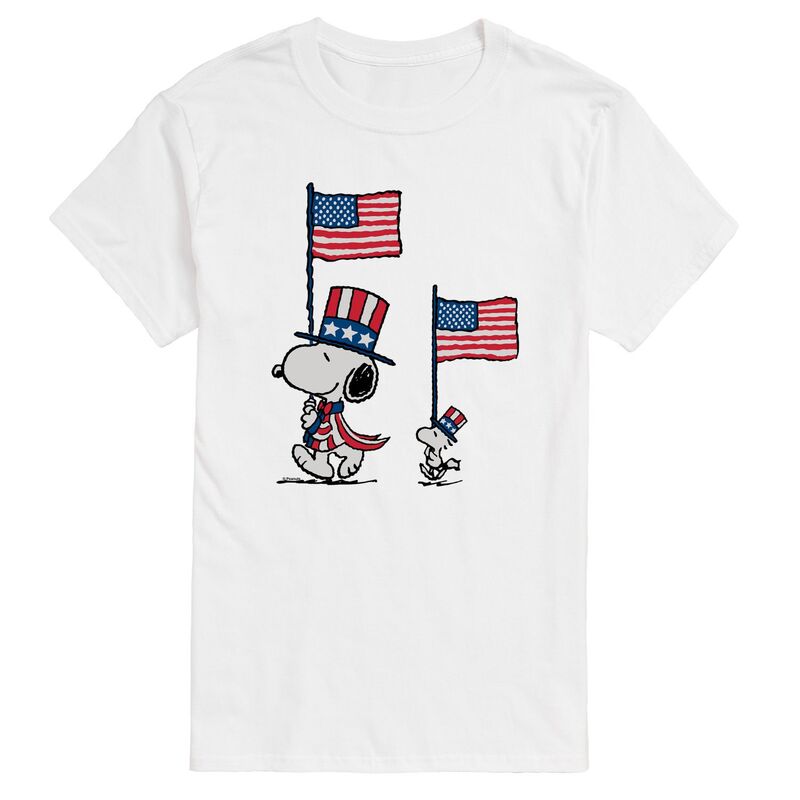 アニメキャラクター レディース トップス Tシャツ トール グラフィック Licensed Character Big & Tall Peanutsnoopy & Woodstock USA Flags Graphic Tee White ホワイト|ReVida 店